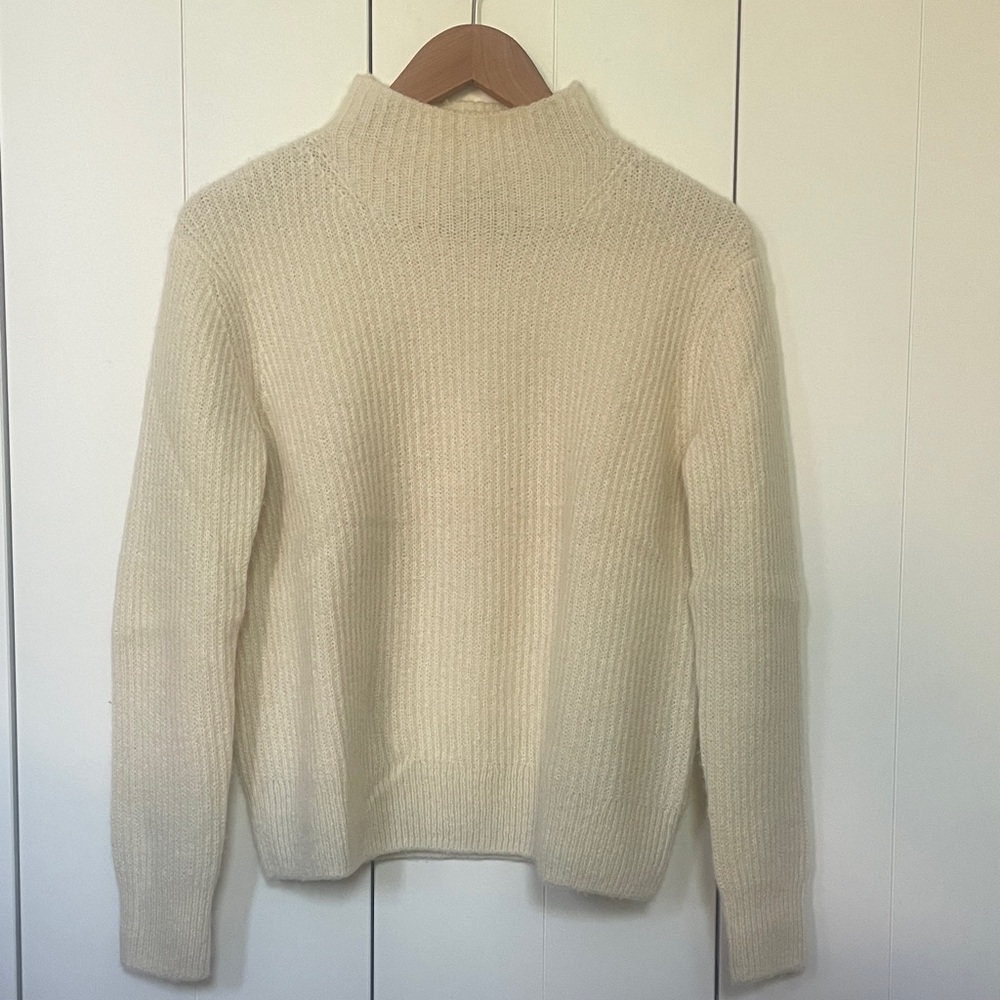 James Perse Cream Mock Neck Ribbed Sweater Cashmere